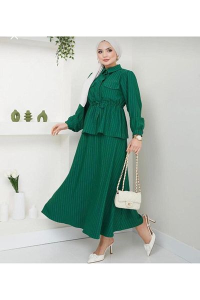 modasindoma women's striped waist lace-up skirt suit