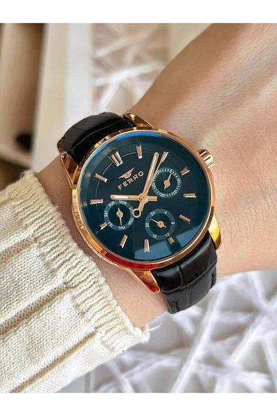 FERRO Leather Cord Inner Functions Work 3 Atm+Calendar Special Design Women's Wristwatch BFM1905BWT-S