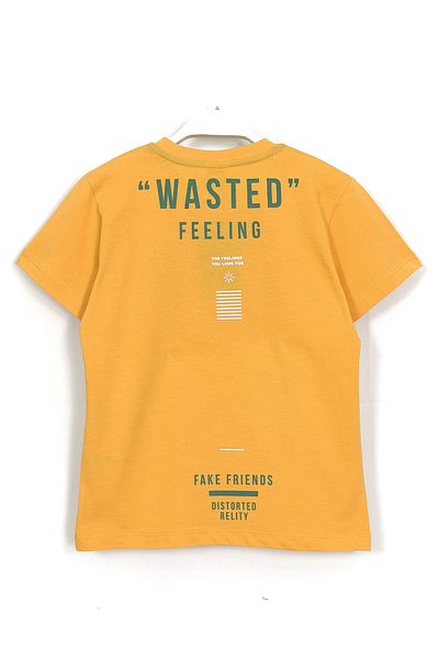 DobaKids Slogan Print Boy's Summer Double Set 8-15 Years Mustard Green
