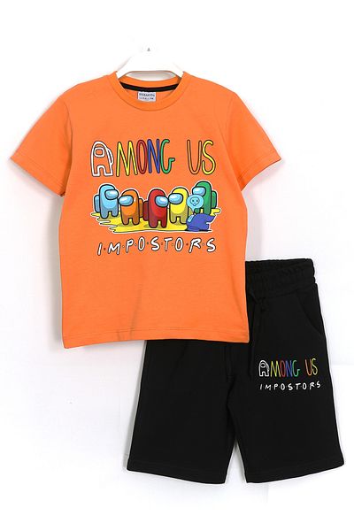 DobaKids Among Us Printed Boy's Summer 2-Piece Set 4-11 Years Orange Black