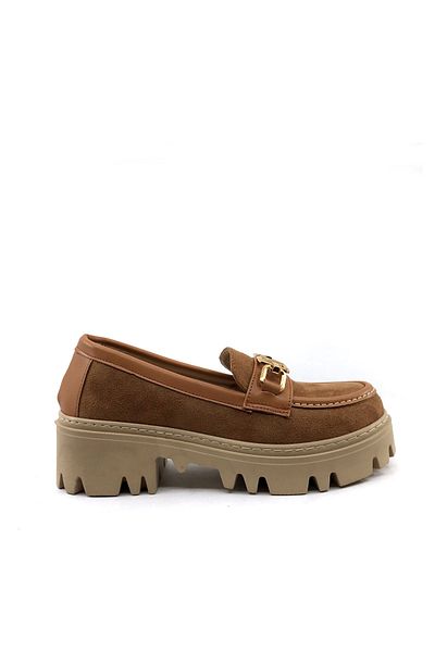 AYAKKABIMOOD Shoesmood Lp Loafer Tan Mocasin Pantofi casual pentru femei cu toc pană