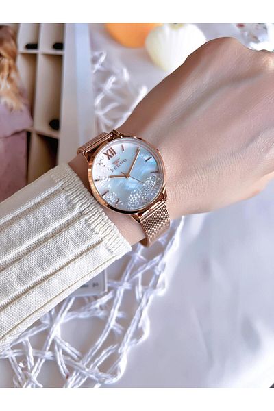 FERRO Rose Gold Anti-Tarnish Color Throw 3 Atm Special Design Women's Wristwatch with Straw Cord BF21934CWT-C