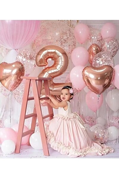 parti hediye sepeti 2 Yaş Rose Gold Doğum Günü Balon Seti