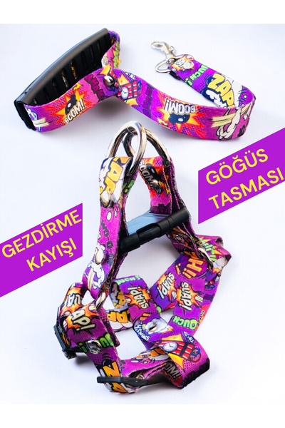 Angelapets Köpek Göğüs Tasması Ve Gezdirme Kayışı Set Grafıty Serisi