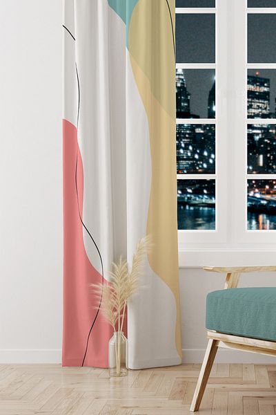 Moud's Quiet Patterned Suede Living Room Hall Background Curtain Digital Printed Extrafor Drawstring SINGLE WING PRD-1048