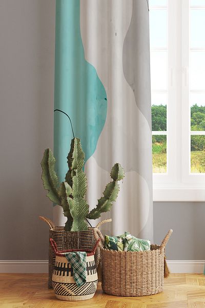 Moud's Undulation Patterned Suede Living Room Hall Background Curtain Printed Extrafor Drawstring SINGLE WING PRD-1114