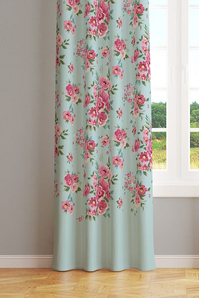 Moud's Madame Spring Patterned Suede Living Room Hall Background Curtain Printed Extrafor Drawstring SINGLE WING PRD-1027