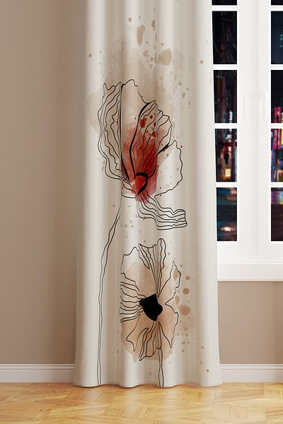 Moud's Art Flora Patterned Suede Living Room Hall Background Curtain Printed Extrafor Drawstring SINGLE WING PRD-1029