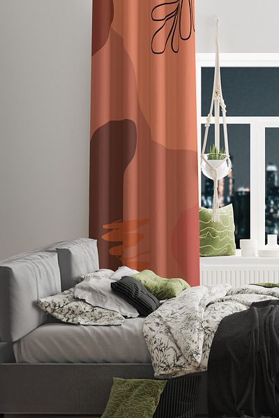 Moud's Best Pastel Patterned Suede Living Room Hall Background Curtain Printed Extrafor Drawstring SINGLE WING PRD-1049
