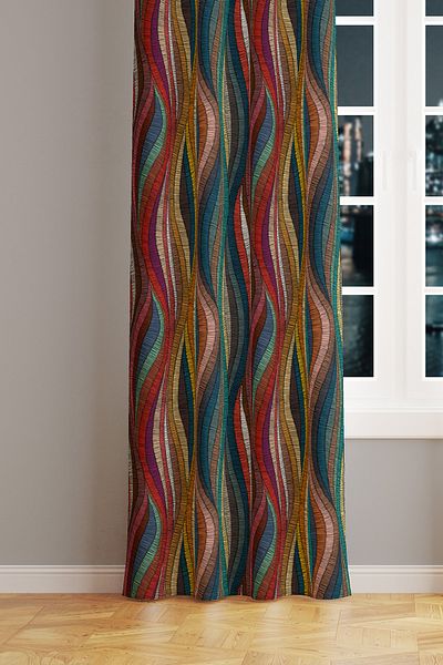 Moud's Colorful Striped Carpet Patterned Suede Living Room Hall Background Curtain Extrafor Drawstring SINGLE WING PRD-1006