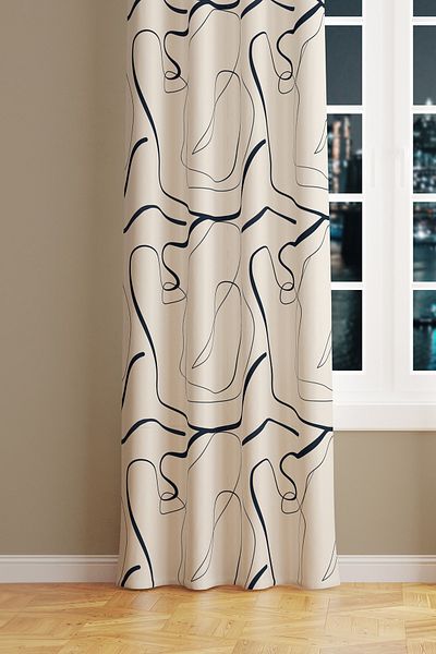 Moud's Omegu 4 Patterned Suede Living Room Hall Background Curtain Digital Printed Extrafor Drawstring SINGLE WING PRD-1054