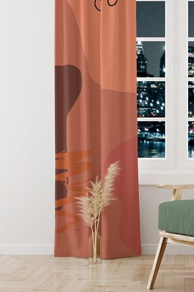 Moud's Best Pastel Patterned Suede Living Room Hall Background Curtain Printed Extrafor Drawstring SINGLE WING PRD-1049