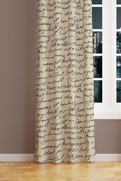 Moud's Cream Handwritten Patterned Suede Living Room Hall Background Curtain Extrafor Drawstring SINGLE WING PRD-1096
