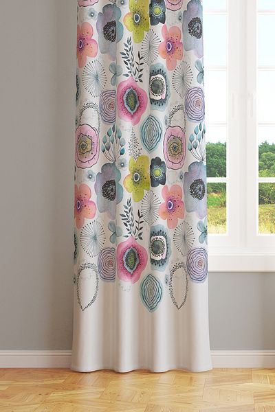 Moud's Water Flower Patterned Suede Living Room Hall Background Curtain Printed Extrafor Drawstring SINGLE WING PRD-1104