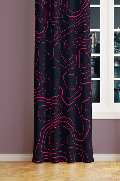 Moud's Wave Fuchsia Patterned Suede Living Room Hall Background Curtain Extrafor Drawstring SINGLE WING PRD-1097
