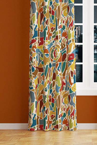 Moud's Colorful Brush Stroke Patterned Suede Living Room Hall Background Curtain Extrafor Drawstring SINGLE WING PRD-1095