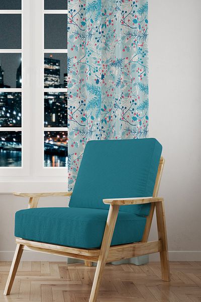 Moud's Winter Branches Patterned Suede Living Room Hall Background Curtain Printed Extrafor Drawstring SINGLE WING PRD-1024
