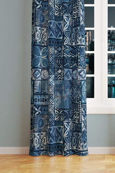 Moud's Ephesus Mosaic Patterned Suede Living Room Hall Background Curtain Printed Extrafor Drawstring SINGLE WING PRD-1016