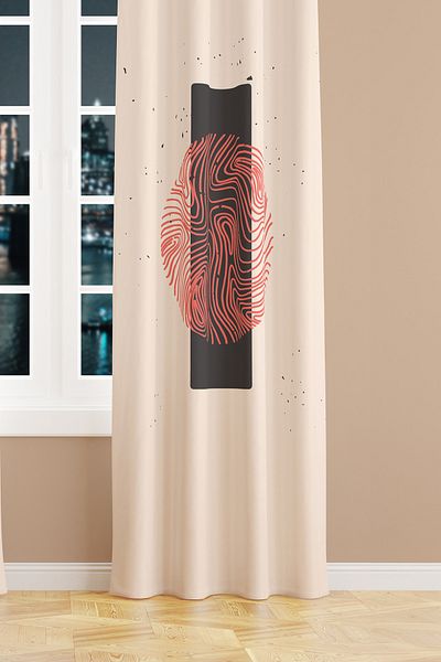 Moud's Minimal Art Patterned Suede Living Room Hall Background Curtain Printed Extrafor Drawstring SINGLE WING PRD-1113