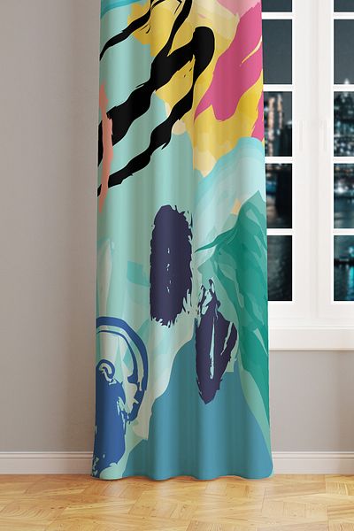 Moud's Brush Art 1 Patterned Suede Living Room, Hall Background Curtain Printed Extrafor Drawstring SINGLE WING PRD-1003