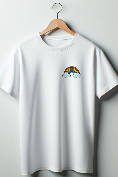 Vordevia Cochetă cu panglică cu imprimeu curcubeu 2024, tricou alb oversize c...