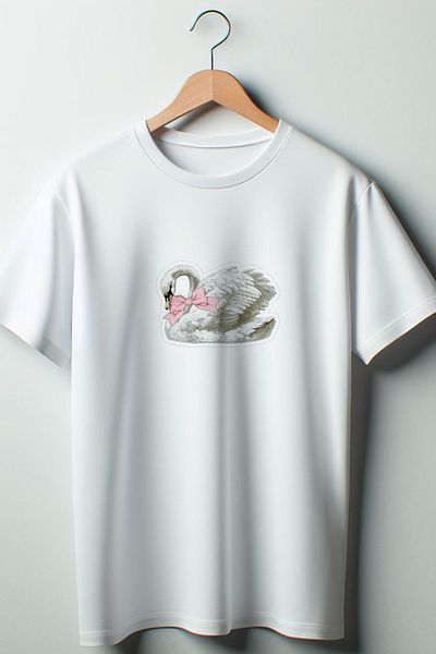 Vordevia Κοκέτα με στάμπα κύκνου 2024 Fashion White Oversize Tshirt με λαιμόκοψη