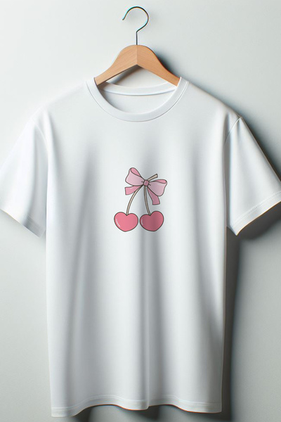 Vordevia Cherry - Tricou Coquette 2024 Fashion White Oversize Crew Deck cu im...