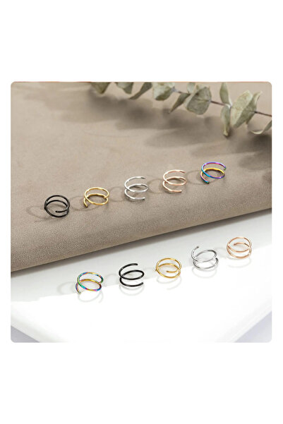 Takıparkxs Paslanmaz Kararmaz Tek Delik Çift Görünüm Halka Hızma Küpe Piercing 3 Çift Set, 0,08mm Bar, 8mm Çap