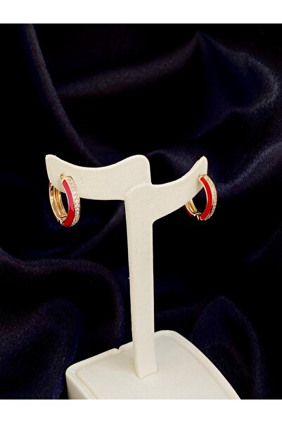 TAKIBOX Şerit Taşlı ve Renkli Mineli Gold Halka Küpe