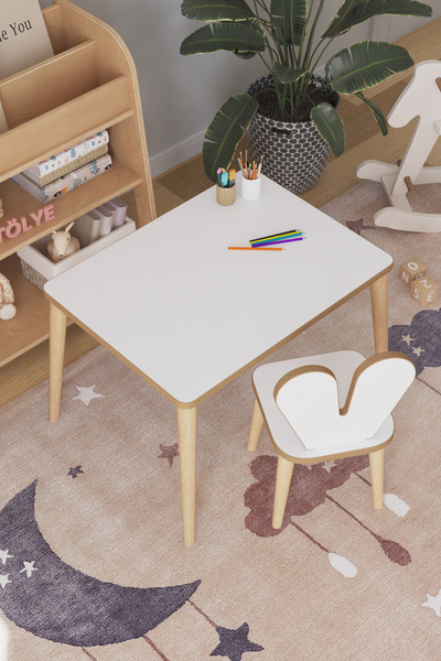 OBİ Atölye Çocuk Oyun Aktivite Masası 60x45 Cm Çocuk Çalışma Masası Masa Sandalye Seti