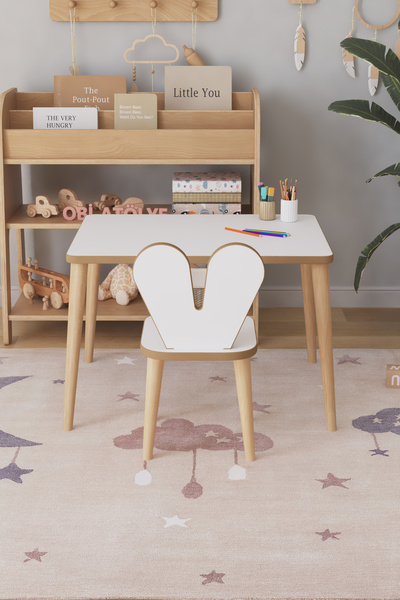 OBİ Atölye Çocuk Oyun Aktivite Masası 60x45 Cm Çocuk Çalışma Masası Masa Sandalye Seti