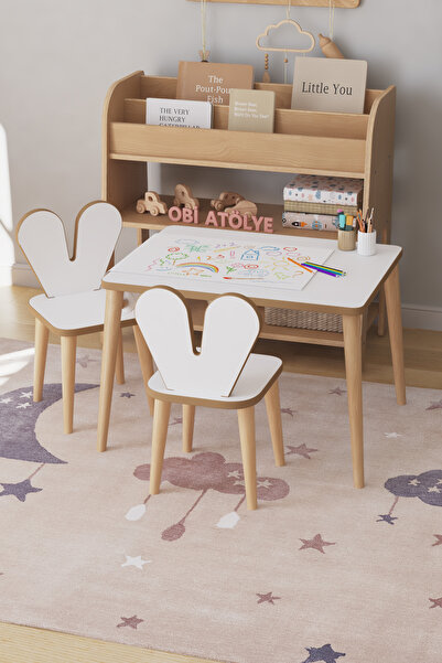 OBİ Atölye Resim Kağıdı Rulolu Çocuk Aktivite Masası 60x45 Cm 2 Sandalyeli Tavşan Sandalye