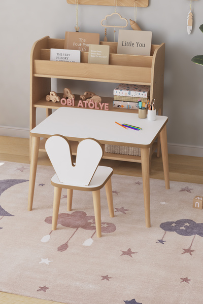 OBİ Atölye Çocuk Oyun Aktivite Masası 60x45 Cm Çocuk Çalışma Masası Masa Sandalye Seti