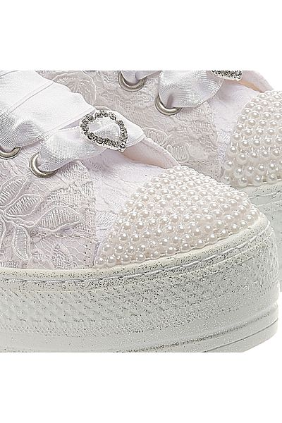 Ayakkabı Tutkusu Stilo ® Pantofi de Mireasa Sport - Aplicatie Alba, Fermoar Interior, Detaliu Perla