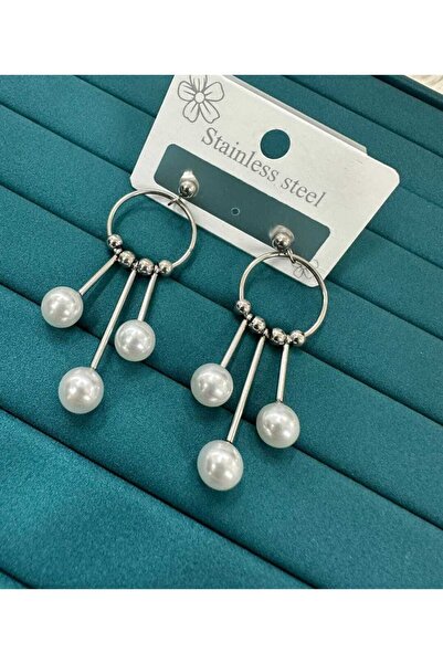 ESJ أقراط نسائية من الفولاذ المقاوم للصدأ مزينة باللؤلؤ - متدلية