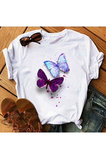 Advantage Trend Tricouri de vară cu imprimeu tip fluture pentru femei model24...