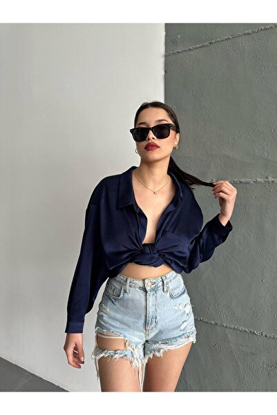 My Blog Texturovaná lesklá košile značky Navy Blue
