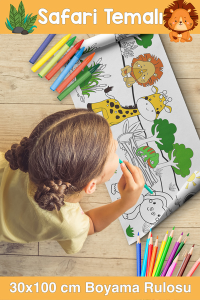 melolisa 30 CM Safari Dev Boy Boyama Kağıdı - Animals Kids Coloring Roll - Ju...