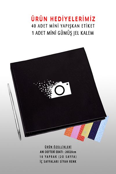 yhfoto Βιβλίο Μνήμης Φωτογραφικό Άλμπουμ 20x20 εκ. Μαύρο εσωτερικά - Μίνι τζελ στυλό και αυτοκόλλητο δώρο