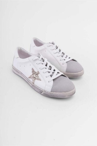 SHOEMARK White Gold Starry Star Women's Casual Sneakers