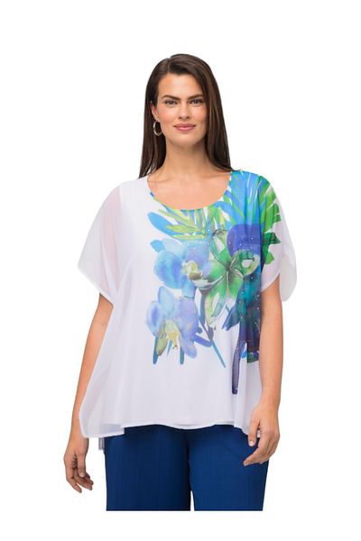 MAMAYAGA Women's Chiffon Shawl Detail Large Size Curve Sports Stylish Summer Blouse