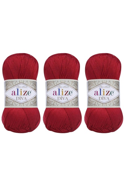 Alize خيط ديفا للحياكة اليدوية بمظهر ميرسيريزد 100 جرام 3 قطع اللون 106 أحمر ...