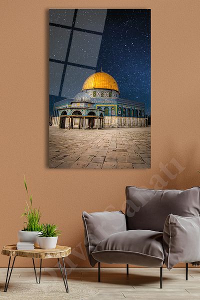 duvarsanatı Jerusalem Kubettus Sahara Mosque Al-Aqsa Κάθετη Γυάλινη Ζωγραφική Θρησκευτικό Ισλαμικό Σαλόνι Γραφείου Σπιτιού Δώρο Μεγάλη Ζωγραφική