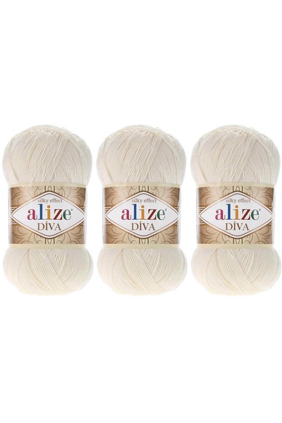 Alize خيط ديفا المنسوج يدويًا بمظهر ميرسيريزد 100 جرام 3 قطع اللون 62 كريمي