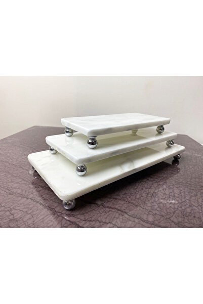 artisimo Natural Marble 3-Piece Presentation Set Silver Ball Leg 3-Piece Marble Presentation Set
