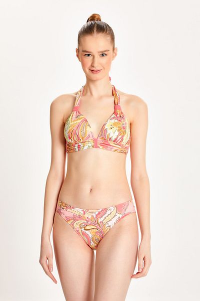 TOO SALTY SWIMWEAR WOMEN'S COLORFUL SHAL Pattern GATTERNING NECK TIE CLASSIC WAIST BIKINI SET 24S108ST
