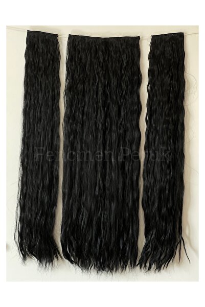 Fenomen Peruk Isıya Dayanıklı Yarımay+2 Yan Çıt Çıt - Siyah Kıvırcık