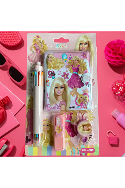 BLA GROUP Barbie Kırtasiye Seti 4 Lü Defter Kalem Bant Sticker PEMBE
