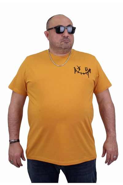 MocGrande Men's Large Size T-Shirt - Crew Neck, Gang 24132, MUSTARD