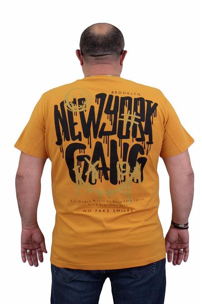 MocGrande Men's Large Size T-Shirt - Crew Neck, Gang 24132, MUSTARD